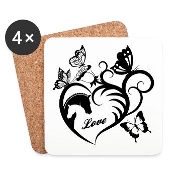 Animal Motif Horses Horse Portrait Heart Gift - Coasters (set of 4) - white - Front