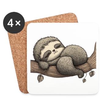 mignon, paresseux endormi, mode du sommeil - Dessous de verre (lot de 4) - blanc - Devant