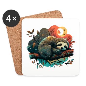 mignon, paresseux endormi, mode du sommeil - Dessous de verre (lot de 4) - blanc - Devant