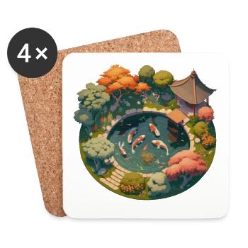 Jardin japonais avec étang de carpes koï - Dessous de verre (lot de 4) - blanc - Devant