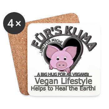 Vegan Schweinchen weibl. Klima Planet SabineVegan - Untersetzer (4er-Set) - Weiß - Vorne