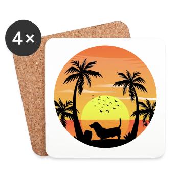 Basset Hound Owner Beach Sunset Palm Trees - Coasters (set of 4) - white - Front