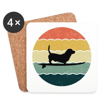 Basset Hound Propriétaire Chien Surf Planche De Surf Rétro - Dessous de verre (lot de 4) - blanc - Devant