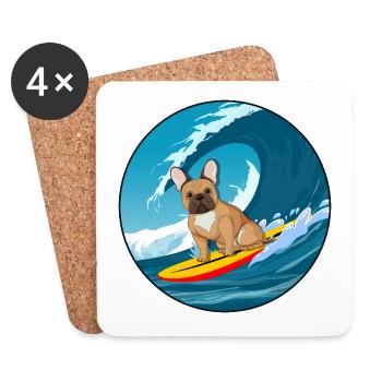 Bouledogue Français Propriétaire Beach Dog Surfing Planche de surf - Dessous de verre (lot de 4) - blanc - Devant
