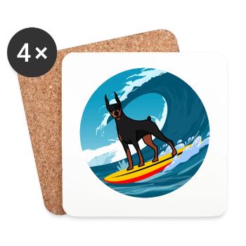 Dobermann propriétaire chien surf mer vagues - Dessous de verre (lot de 4) - blanc - Devant