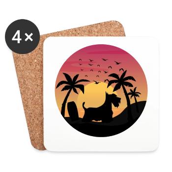 Scottish Terrier Chien Surf Plage Palmiers - Dessous de verre (lot de 4) - blanc - Devant