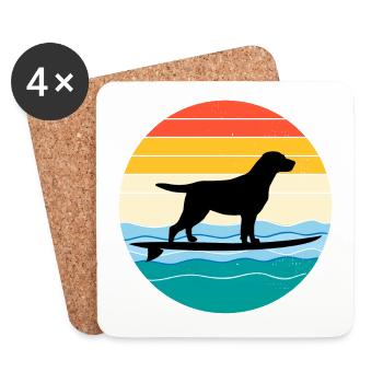 Labrador Retriever Dog Surfing Vintage Rétro - Dessous de verre (lot de 4) - blanc - Devant
