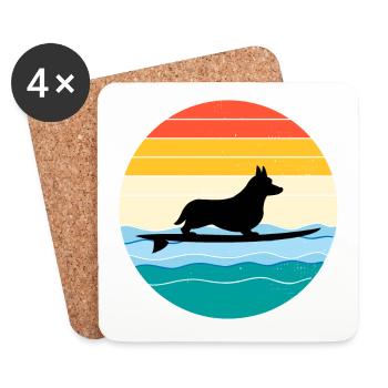 Cardigan Gallois Corgi Dog Surfing Sea Vintage rétro - Dessous de verre (lot de 4) - blanc - Devant