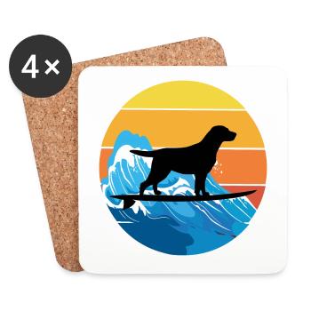 Labrador Retriever Dog Surfing Vintage Retro Sea - Dessous de verre (lot de 4) - blanc - Devant