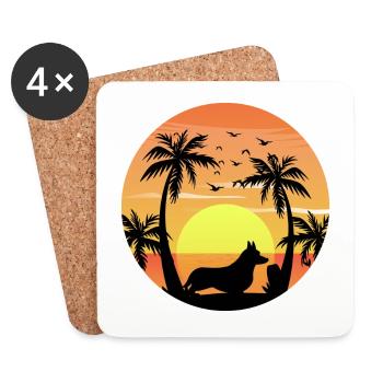 Cardigan Welsh Corgi Dog Surfing Beach Palm Trees - Coasters (set of 4) - white - Front