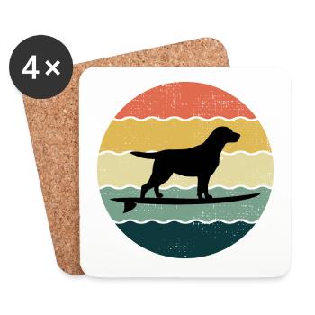 Labrador Retriever Dog Surfing Vintage Rétro - Dessous de verre (lot de 4) - blanc - Devant