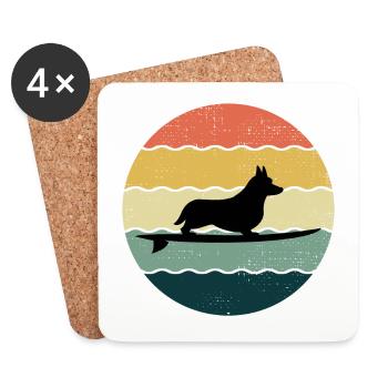 Cardigan Gallois Corgi Dog Surfing Vintage Rétro - Dessous de verre (lot de 4) - blanc - Devant