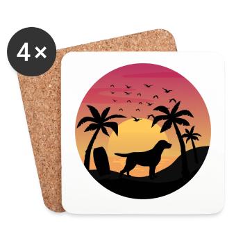 Labrador Retriever Chien Surf Beach Palmiers - Dessous de verre (lot de 4) - blanc - Devant