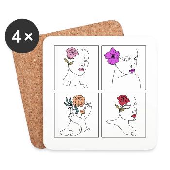 Minimalistisches Lineart Frauen Gesicht Kunst - Untersetzer (4er-Set) - Weiß - Vorne
