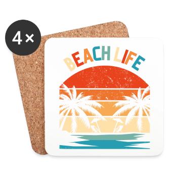 Beach Life Retro Sunset - Coasters (set of 4) - white - Front