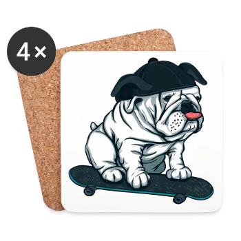 Carlin sur planche à roulettes avec casquette de baseball - Dessous de verre (lot de 4) - blanc - Devant