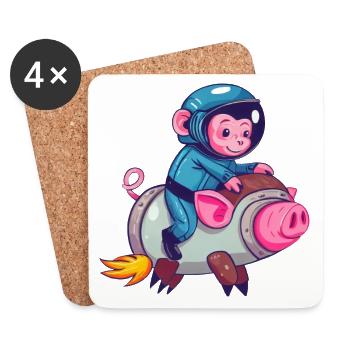 Schwein und Affe als Astronauten - Untersetzer (4er-Set) - Weiß - Vorne