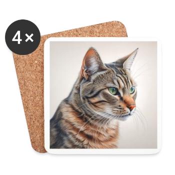 Katze - Untersetzer (4er-Set) - Weiß - Vorne