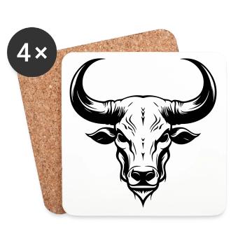 Bull Animal Head Skeleton Bull - Coasters (set of 4) - white - Front