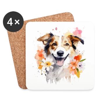 Niedlicher lustiger Hund mit Aquarell - Untersetzer (4er-Set) - Weiß - Vorne