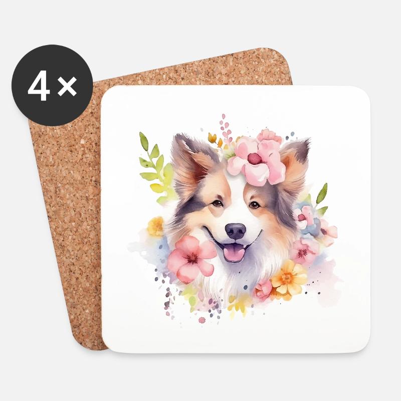 niedlicher aquarell frühling lustiger hund - Untersetzer (4er-Set) - Weiß