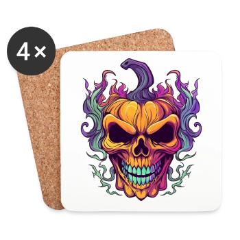 Halloween skull as a pumpkin - Coasters (set of 4) - white - Front