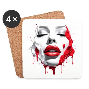 Visage de femme Lèvres rouges - Dessous de verre (lot de 4) - blanc - Devant