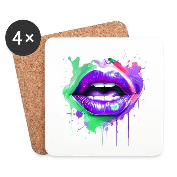 Bunte Lippen Kussmund Frauengesicht Geschenkidee - Untersetzer (4er-Set) - Weiß - Vorne