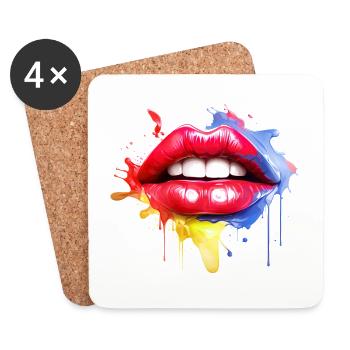 Bunte Lippen Kussmund Frauengesicht Geschenkidee - Untersetzer (4er-Set) - Weiß - Vorne