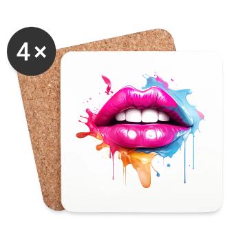 Lèvres colorées Embrasser la bouche Cadeau du visage de la femme - Dessous de verre (lot de 4) - blanc - Devant