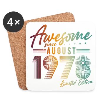Août 1978 Vintage Vintage Anniversaire Rétro - Dessous de verre (lot de 4) - blanc - Devant