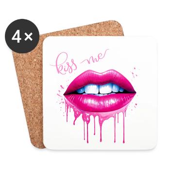 Kiss Me Lippen Kussmund Geschenk - Untersetzer (4er-Set) - Weiß - Vorne