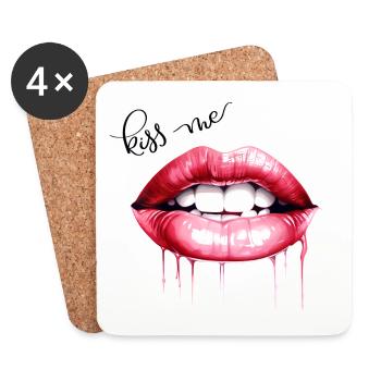 Kiss Me Lips Kissing Mouth Gift - Coasters (set of 4) - white - Front