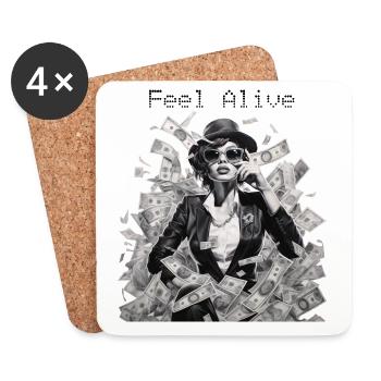 Woman with Sunglasses Leather Jacket Money Feel Alive - Coasters (set of 4) - white - Front