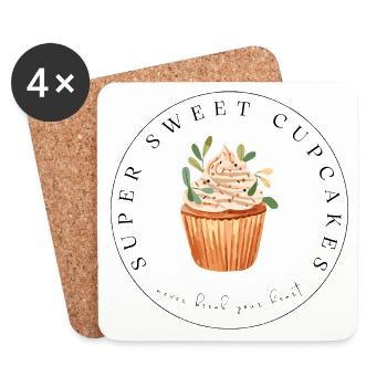 cute cupcake design gift watercolor - Coasters (set of 4) - white - Front
