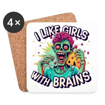 J’AIME LES FILLES AVEC UN CERVEAU Costume d’Halloween zombie - Dessous de verre (lot de 4) - blanc - Devant