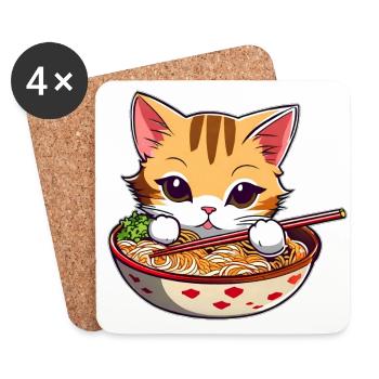 Niedliche Katze mit Ramen Suppe - Untersetzer (4er-Set) - Weiß - Vorne