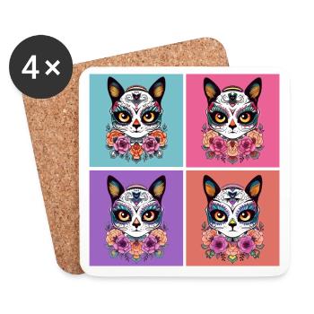 Crânes de sucre de chat kawaii - Dessous de verre (lot de 4) - blanc - Devant