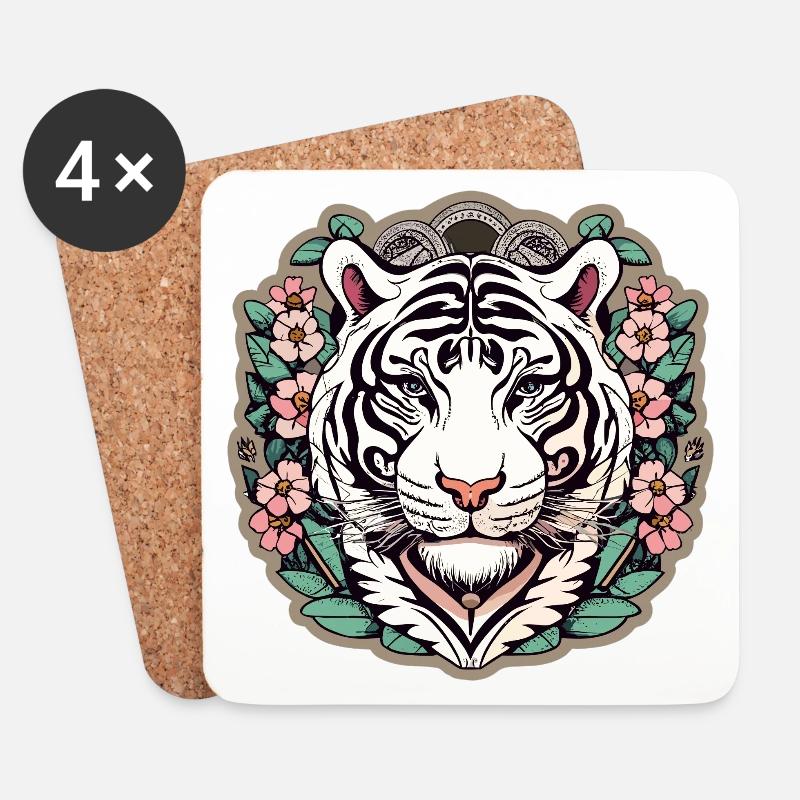 Tiger mit japanischen Kirschblüten Blüten Geschenk - Untersetzer (4er-Set) - Weiß