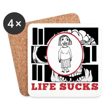 LIFE SUCKS - das Leben nervt einfach - Untersetzer (4er-Set) - Weiß - Vorne