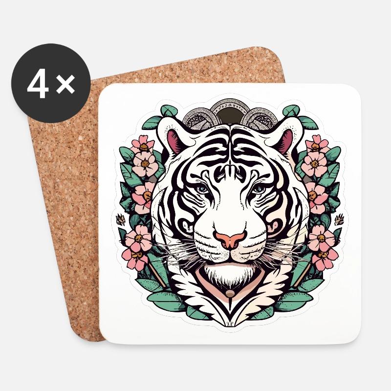 Tiger mit japanischen Kirschblüten Blüten Geschenk - Untersetzer (4er-Set) - Weiß