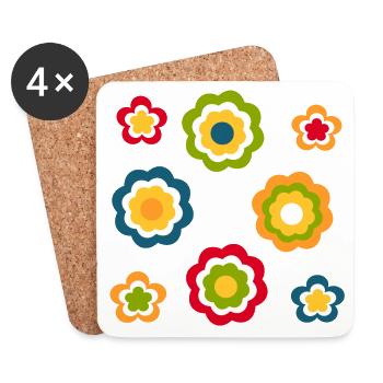 70s Flower Pattern Retro Hippie Festival - Coasters (set of 4) - white - Front