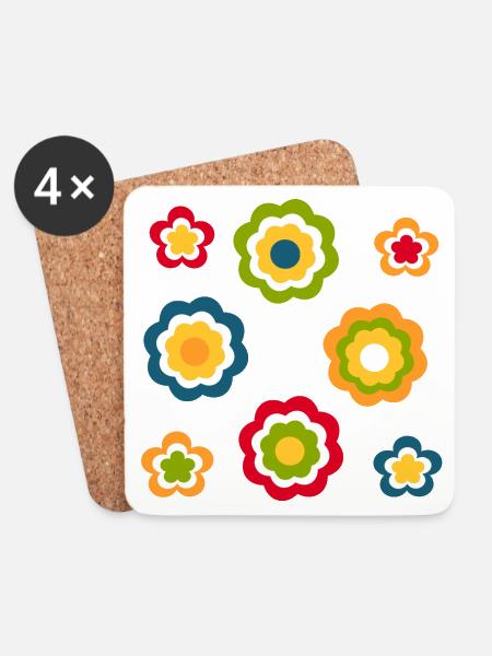 70er Jahre Blume Muster Retro Hippie Festival - Untersetzer (4er-Set) - Weiß