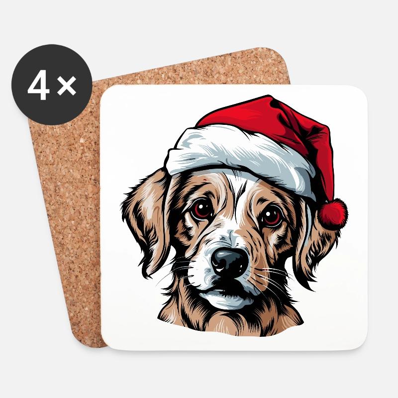 Süßer Hund mit Weihnachtsmütze Kawaii Geschenk - Untersetzer (4er-Set) - Weiß