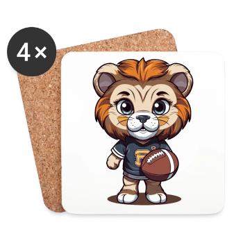 Mascotte d’animal de football américain Lion mignon - Dessous de verre (lot de 4) - blanc - Devant