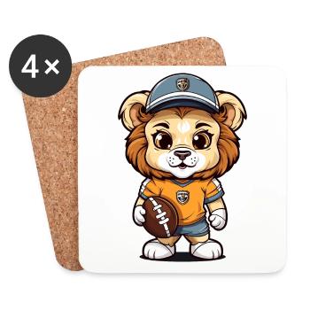 Mascotte d’animal de football américain Lion mignon - Dessous de verre (lot de 4) - blanc - Devant