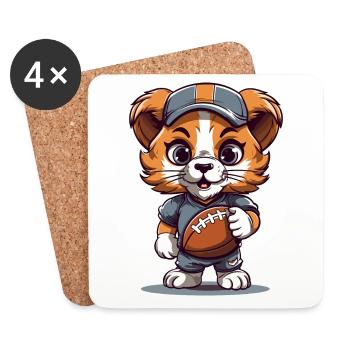 Mascotte d’animal de football américain Lion mignon - Dessous de verre (lot de 4) - blanc - Devant