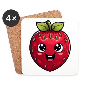 Cadeau d’été Kawaii drôle mignon à la fraise - Dessous de verre (lot de 4) - blanc - Devant