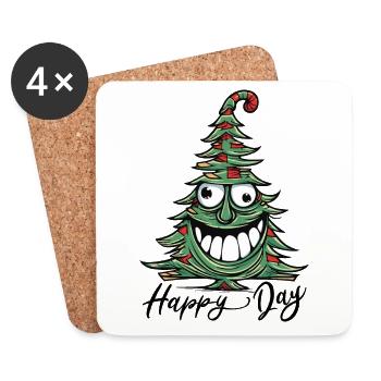 Drôle fou arbre de Noël Noël - Dessous de verre (lot de 4) - blanc - Devant