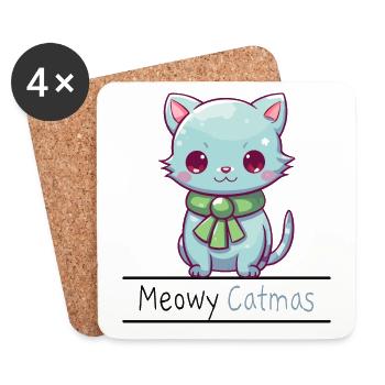 Meowy Catmas Drôles De Chats Noël - Dessous de verre (lot de 4) - blanc - Devant